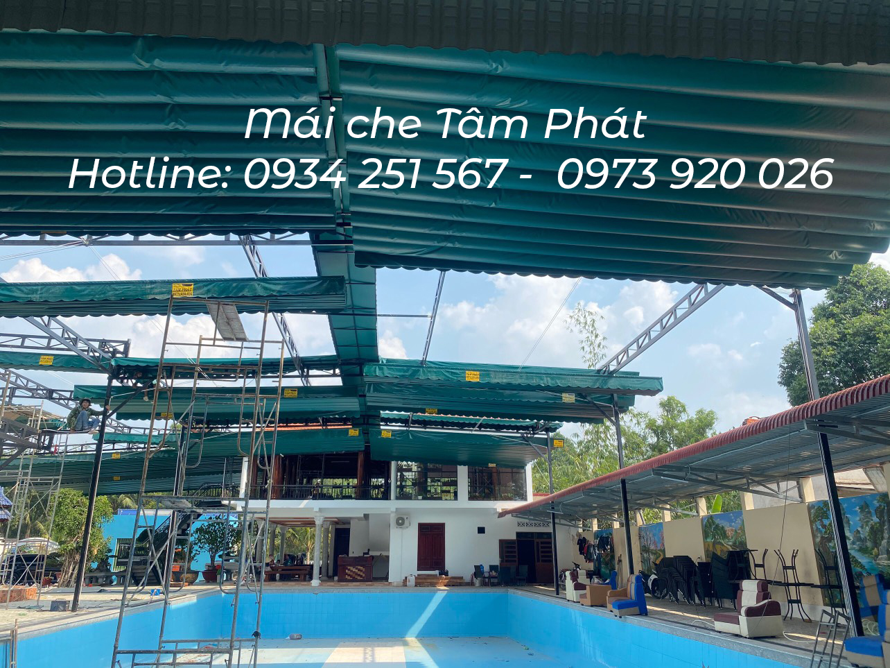 Thi công mái bạt xếp hồ bơi tại Tây Ninh