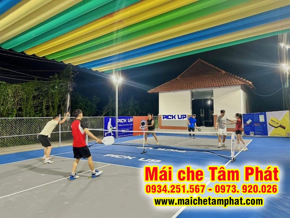 Mái xếp lượn sóng, mái bạt kéo che sân pickleball, sân cầu lông, sân Tennis