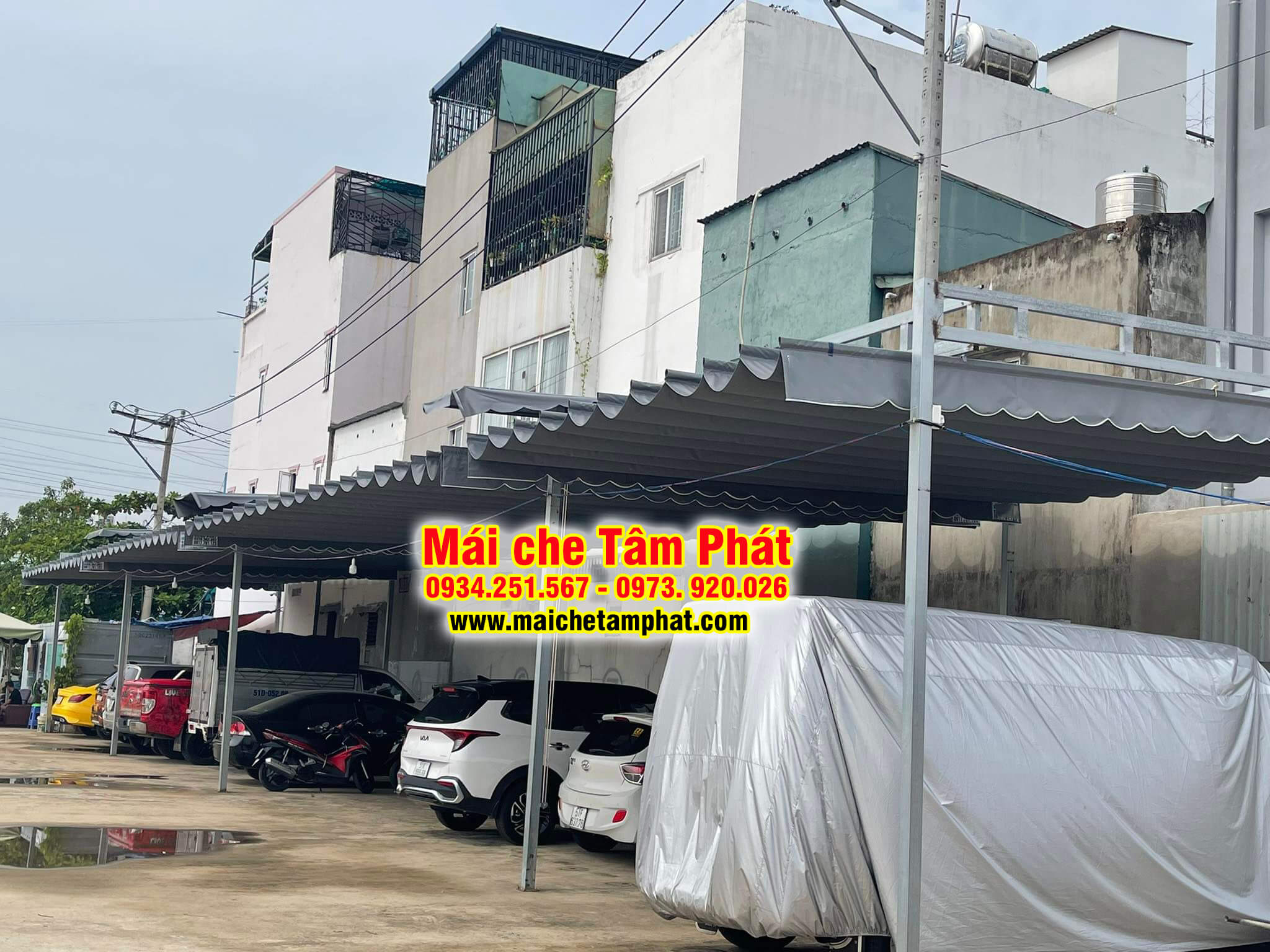 Lắp đặt mái bạt xếp di động cho NHÀ XE, BÃI ĐẬU XE