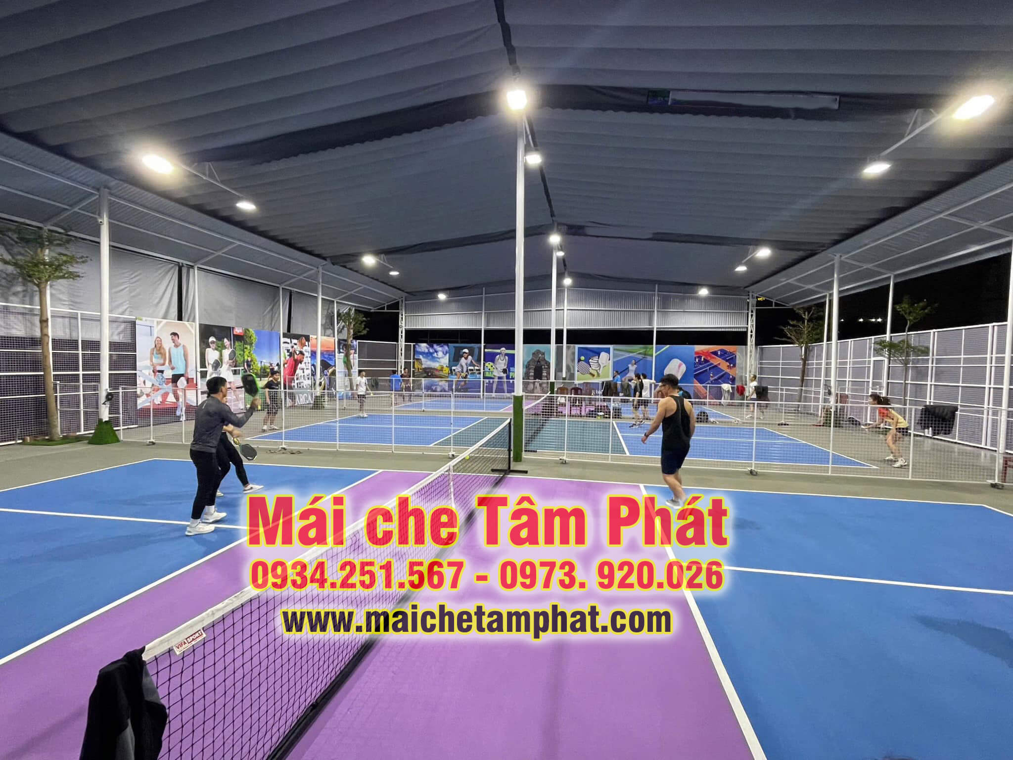Lắp đặt mái bạt xếp di động che sân Pickleball