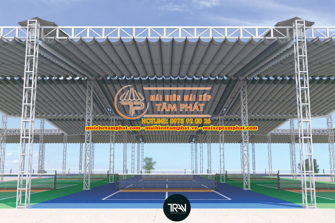 Thiết kế bản vẽ mái che di động sân Pickleball ngoài trời