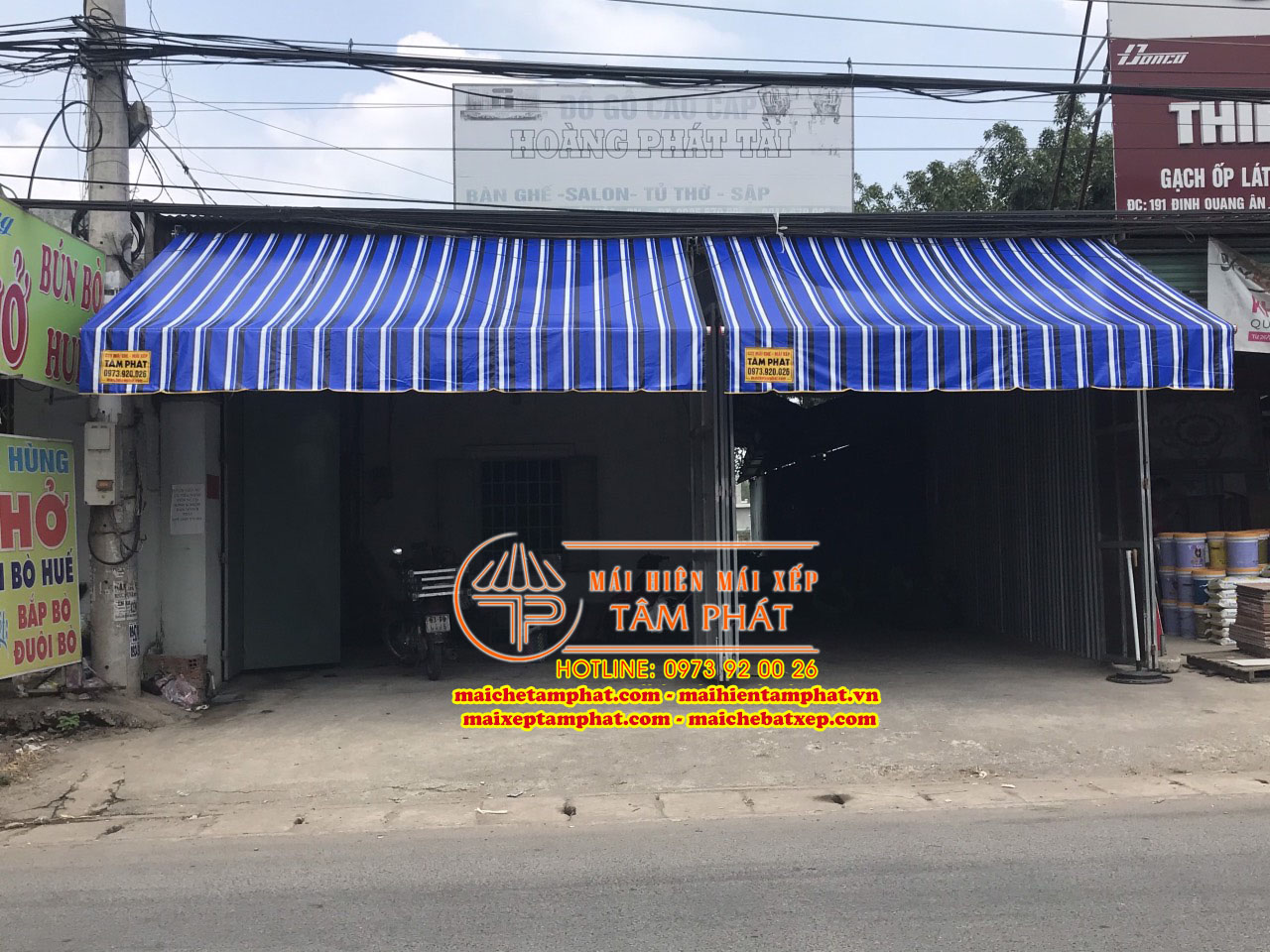Mái che Tâm Phát nhận sửa bạt, thay bạt Mái hiên di động quay tay giá rẻ ở Bến Cát, Bình Dương