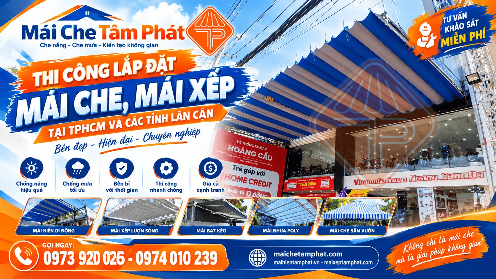 Mái Che Tâm Phát - CHUYÊN THI CÔNG MÁI BẠT XẾP SÓNG KÉO CHO QUÁN CÀFÊ, QUÁN ĂN, CÔNG TY, NHÀ XƯỞNG, KHU VUI CHƠI, TRƯỜNG HỌC v.v..