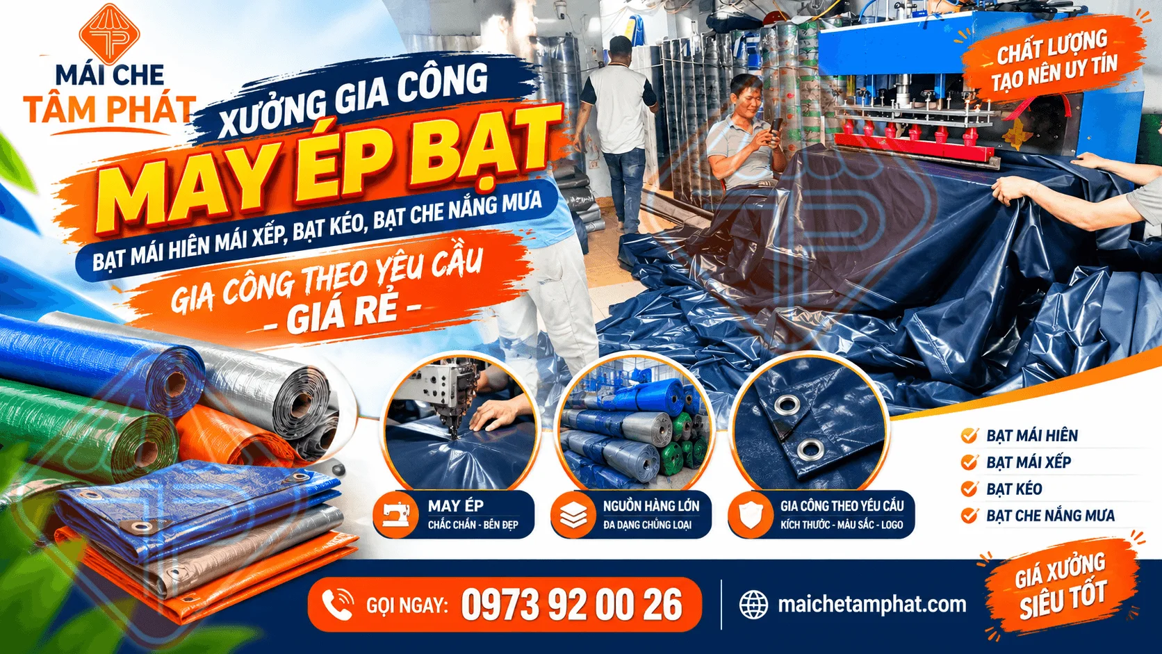 Xưởng Gia Công May Ép Bạt Che, Bạt Mái Hiên Mái Xếp Theo yêu cầu giá rẻ tại Đắk Lắk - Mái Che Tâm Phát