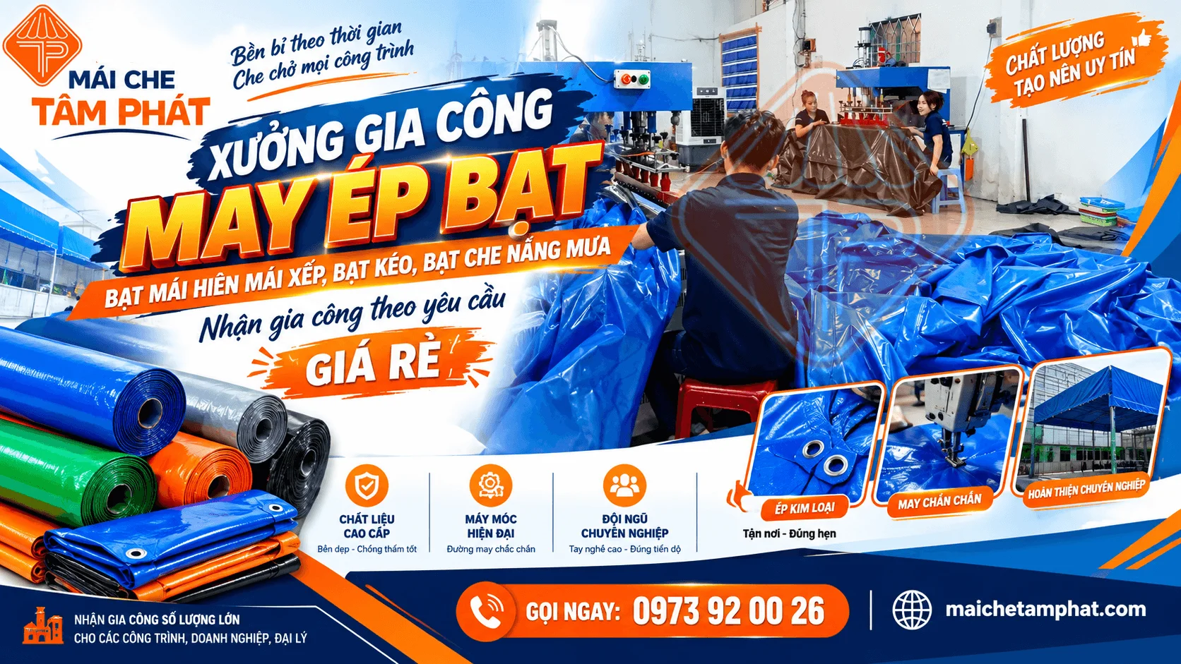 Xưởng Gia Công May Ép Bạt Che, Bạt Mái Hiên Mái Xếp Theo yêu cầu giá rẻ tại Kon Tum - Mái Che Tâm Phát